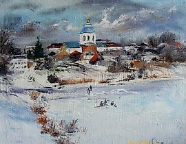 冬天。渔民 丙烯，画布