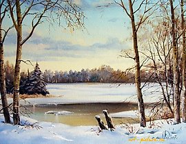 冻结的河流，油画，画布