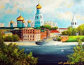 The translation of the text is "View of the Kremlin oil on canvas."