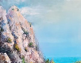 Water. Sky. Mountains. Oil, canvas.