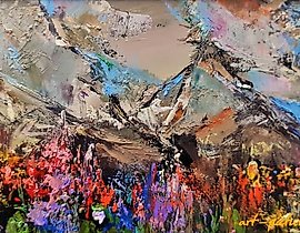 The translation of "Горная щель масло, холст" into English is "Mountain crevice oil, canvas."