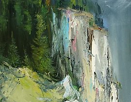 The translation of the text "Обрыв масло, холст" into simplified Chinese is "油画，画布".