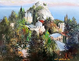 Симеиз масло, холст translates to "西梅油画，画布" in simplified Chinese.