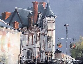 The city of Vierzon, Cher River, acrylic, canvas.