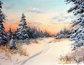 The translation of "Зимняя дорога масло, холст" into English is "Winter road oil, canvas."