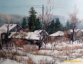 村庄库兹基诺的油画，画布