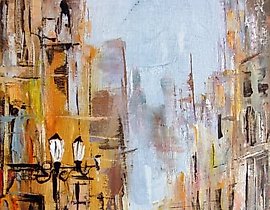 The translated text is: "Prague Street Acrylic, Canvas."