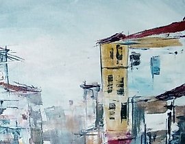 The translation of the text "Город Р акрил,холст" into English is "City R acrylic, canvas."