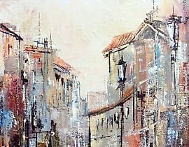 威尼斯的运河 丙烯，画布