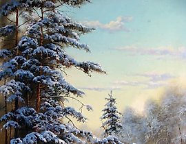 The translation of "Зимний день масло, холст" into English is "Winter day oil, canvas."