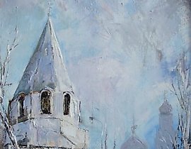 The translation of the text is "Spasskaya Tower oil, canvas."