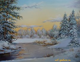 The frozen river is oil, canvas.