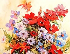 The translation of "Букет акрил, холст" into English is "Bouquet acrylic, canvas."