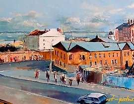 萨马拉。伏尔加河的景色，油画，画布。