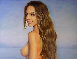 The translation of the text "Соблазн масло, холст" into English is "Temptation oil, canvas."