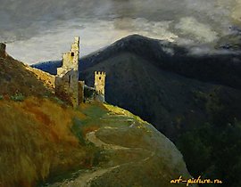 热那亚堡。苏达克。克里米亚。油画，画布。