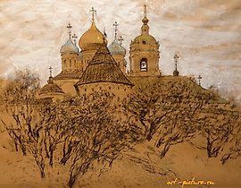 新救援修道院。莫斯科。纸，炭笔，粉彩。