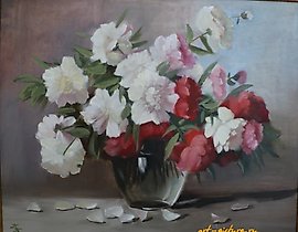 "Peonies canvas, oil"