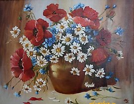 " Bouquet with poppies, canvas, oil"
