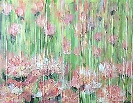 "Asters are blooming. Canvas, acrylic."