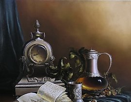 The translation of the text into English is: "Still life with clocks canvas/oil."