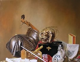 Still life with helmet, canvas/oil