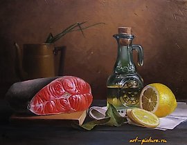Still Life with Red Fish, canvas/oil