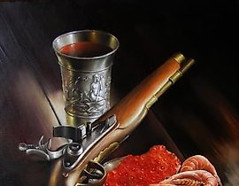 "Still Life with Red Caviar, canvas/oil"