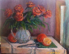 Still life with oranges, oil on canvas.