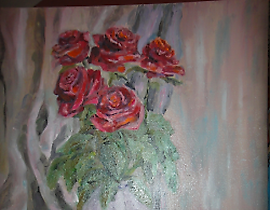 Still life with roses, oil on canvas on cardboard.
