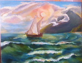 The translation of the text is "oil on canvas, cardboard."