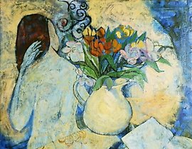 The translation of "Белый вечер масло, холст" into English is "White Evening oil on canvas."