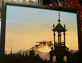 The silhouettes of Barcelona in time acrylic, canvas