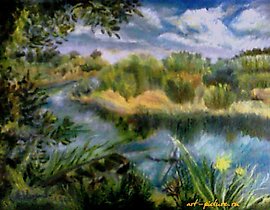 "On both shores, oil, cardboard."