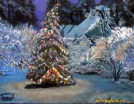 "New Year's mood canvas on a stretcher, oil, brush, palette knife."