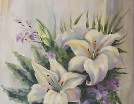 百合油画，画布