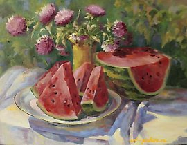 "Watermelon oil, canvas"