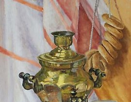 "Tea still life, oil on canvas"