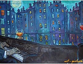 The translation of "Pianist Масло, холст" into English is "Pianist Oil, canvas."