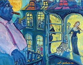 "On the balcony, oil on canvas."