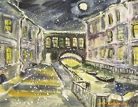 The translation of "Зимняя канавка Акварель" into English is "Winter Ditch Watercolor."