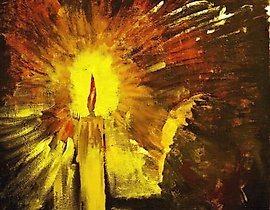 The translation of the text "Молитва акрил, холст на картоне" into English is "Prayer acrylic, canvas on cardboard."