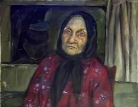 The translation of "Бабушка масло, холст" into English is "Grandmother oil, canvas."