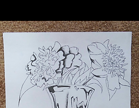 "黑白静物" 黑色圆珠笔，水彩纸