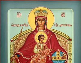 Рукописная икона Богородицы "Державная" дерево, темпера 