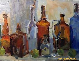 "Bottles №4 oil, fiberboard"