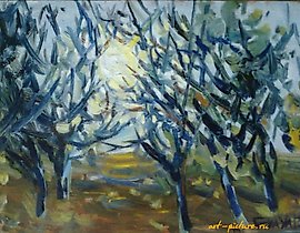 "Spring sunset oil, cardboard"