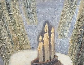 蜡烛在雪上，油画，画布