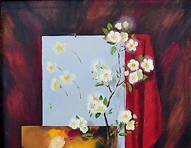 "Festive still life, oil on canvas"