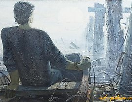 "Foggy morning, oil on canvas."